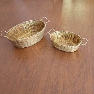 Vintage Brass Set of 2 Oval Brass Weaved Baskets
